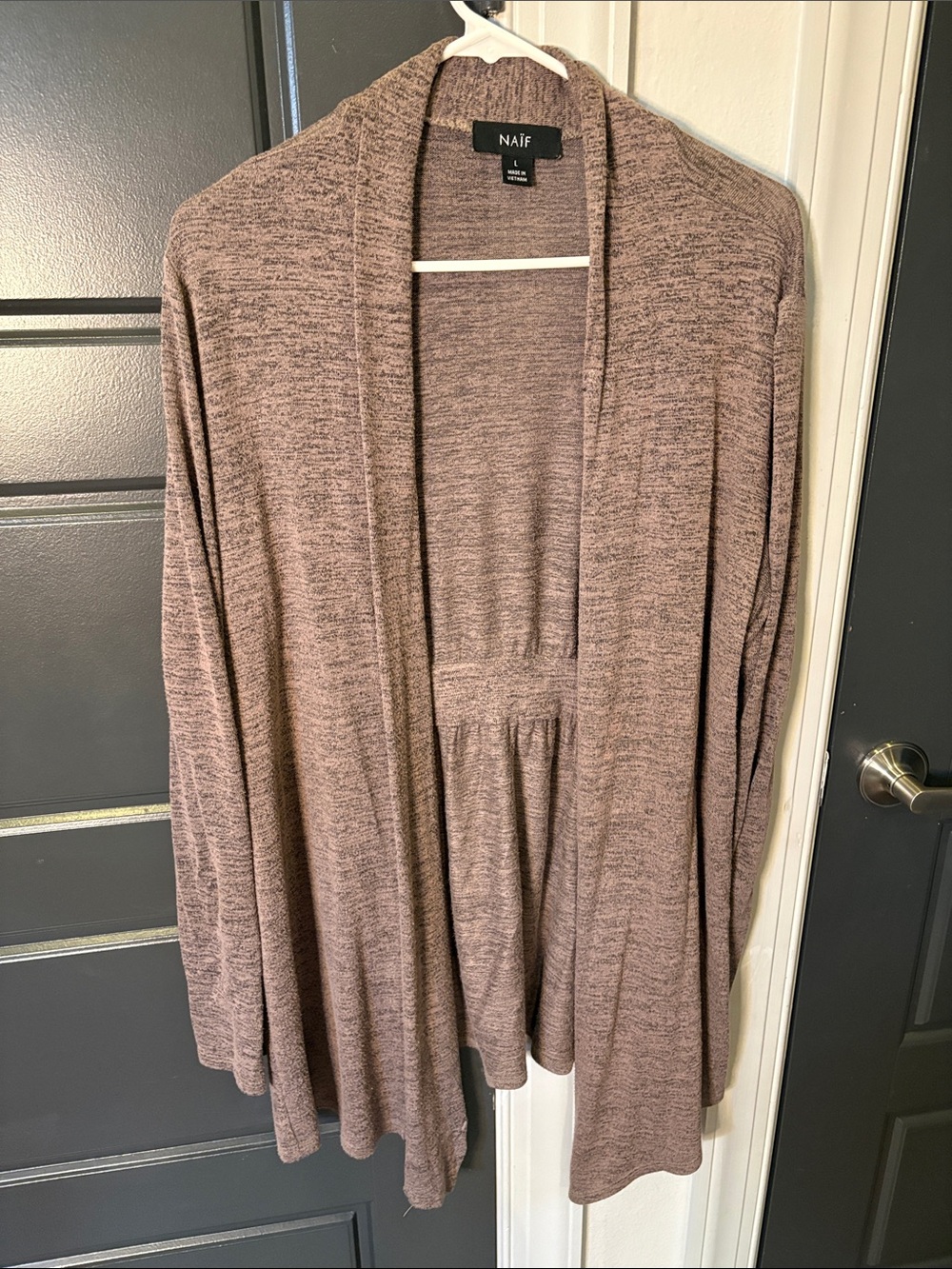 NAIF Open-Front Heathered Mauve-Pink Cardigan